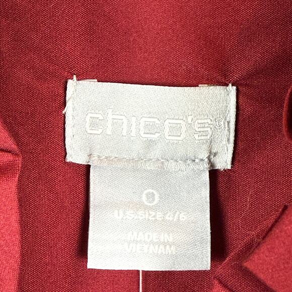 Chico's Top Women 0 US 4 Red Long Sleeve Ruffle Neck Tunic Poplin Button NWT - Picture 4 of 9